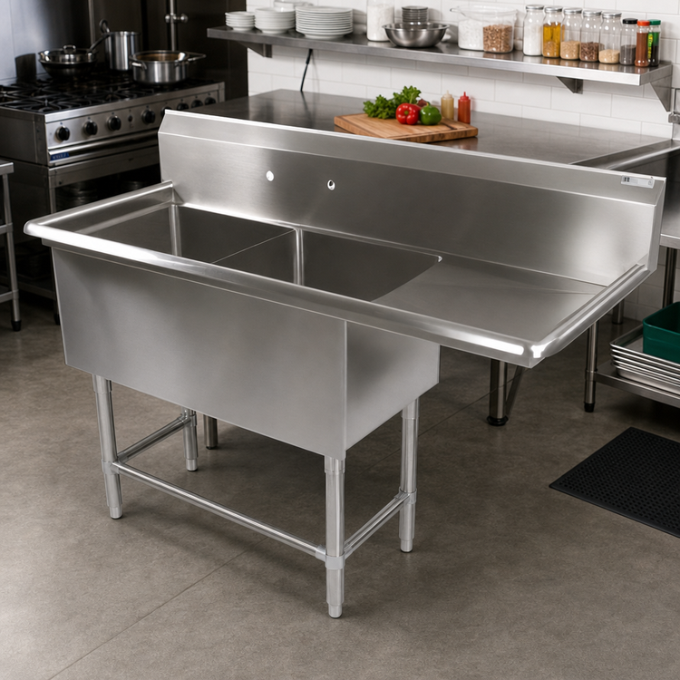 Product image #2 for John Boos Pro-Bowl 2-Compartment 14-Gauge Stainless Steel Sink with Right Drainboard