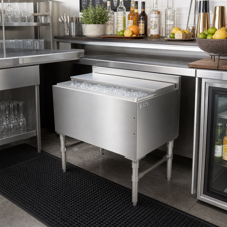Product image #2 for John Boos 30-Inch Stainless Steel Insulated Underbar Ice Bin/Cocktail Unit with 2-Piece Sliding Lid