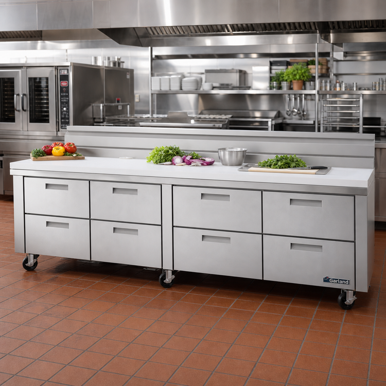 Product image #2 for Garland Polar Cuisine 120-Inch Wide Four-Section Remote Refrigerator Base with 8 Drawers