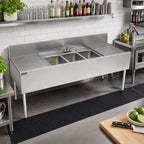 Thumbnail image #3 for Perlick Corporation Top Shelf TSF72M3-DB 72-Inch 3-Compartment Stainless Steel Underbar Sink with Dual Drainboards and 6-Inch Backsplash