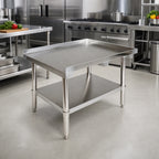 Thumbnail image #2 for Klinger's Trading ES3030.5 30.5-Inch x 30-Inch Stainless Steel Equipment Stand, 18-Gauge Top, 2-Inch Up-Turn, Adjustable Undershelf