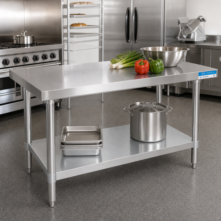 Product image #2 for BK Resources 72" x 30" 18-Gauge 430 Stainless Steel Work Table with Galvanized Undershelf