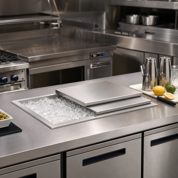 Product image #2 for Spec-Bar 24" x 18" Drop-In Ice Chest with Sliding Stainless Steel Cover, 72 lb Capacity, Without Cold Plate