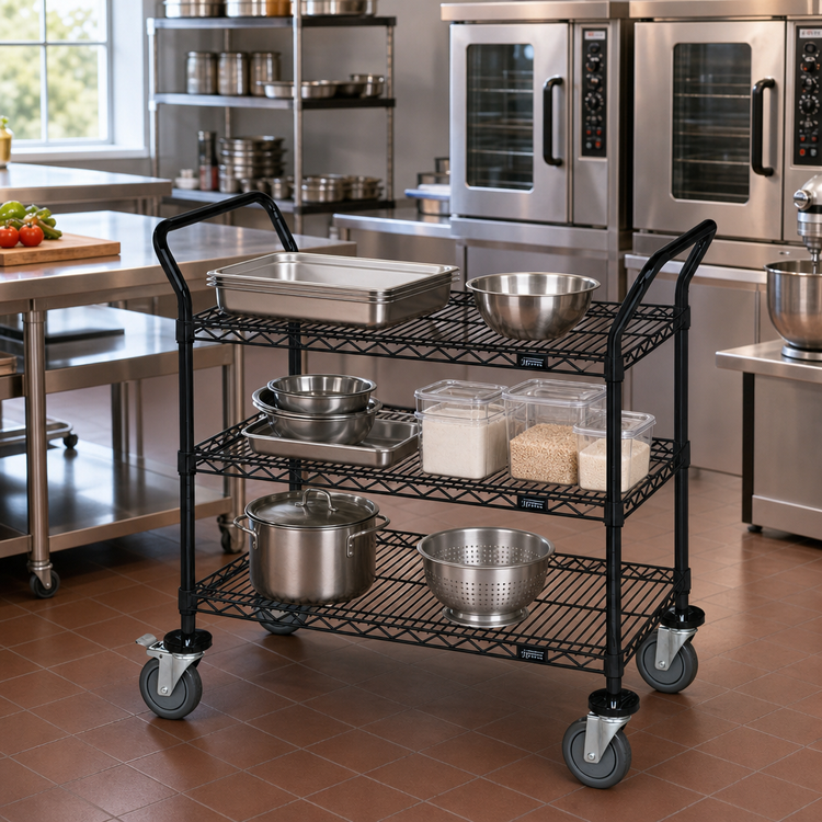 Product image #2 for Quantum 60-Inch 3-Shelf Utility Bus Cart with U-Handles and Swivel Casters