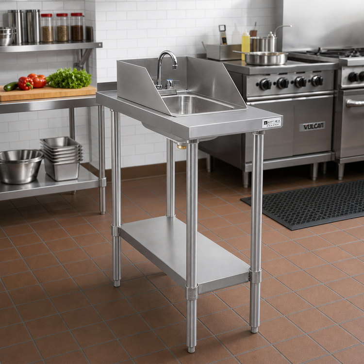 Product image #2 for John Boos Stallion Stainless Steel Filler Table with Drop-In Sink, 18 x 30 Inches, Adjustable Undershelf