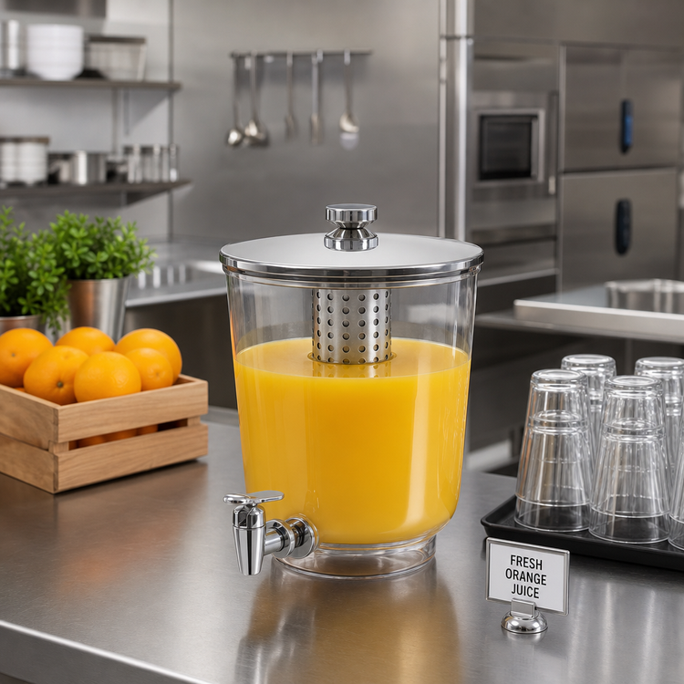 Product image #2 for American Metalcraft 12 Qt Tritan Single Juice Dispenser Body with Stainless Steel Faucet, Cover, Ice Tube and Inset