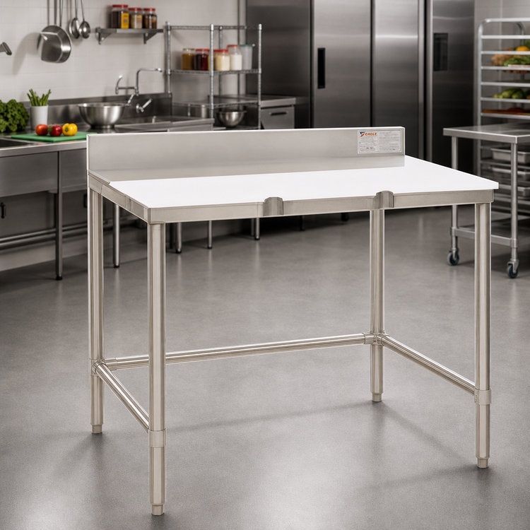 Product image #2 for Eagle Group 72-Inch x 36-Inch Poly Top Trimming Table with 4-Inch Removable Backsplash and Open Stainless Steel Base