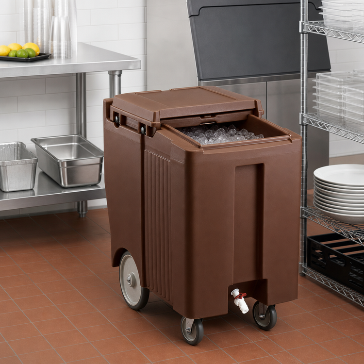 Product image #3 for Cambro SlidingLid Tall Mobile Ice Caddy, 175 lb. Capacity, Dark Brown