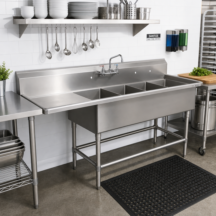 Product image #2 for John Boos Pro-Bowl 4-Compartment Stainless Steel Sink with Left Drainboard, 18" x 24" x 14" Bowls