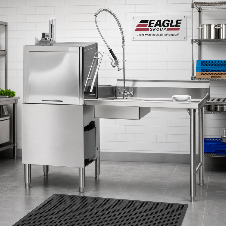 Product image #2 for Eagle Group Straight Soiled Dishtable with Pre-Rinse Sink, 36 x 30 Inches, Right-to-Left Operation, 16/304 Stainless Steel Top