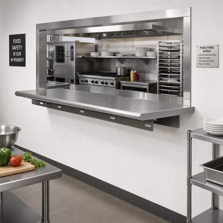 Product image #2 for Advance Tabco Single Wall-Mounted Pass-Thru Shelf, 120"W x 24"D, 18/430 Stainless Steel