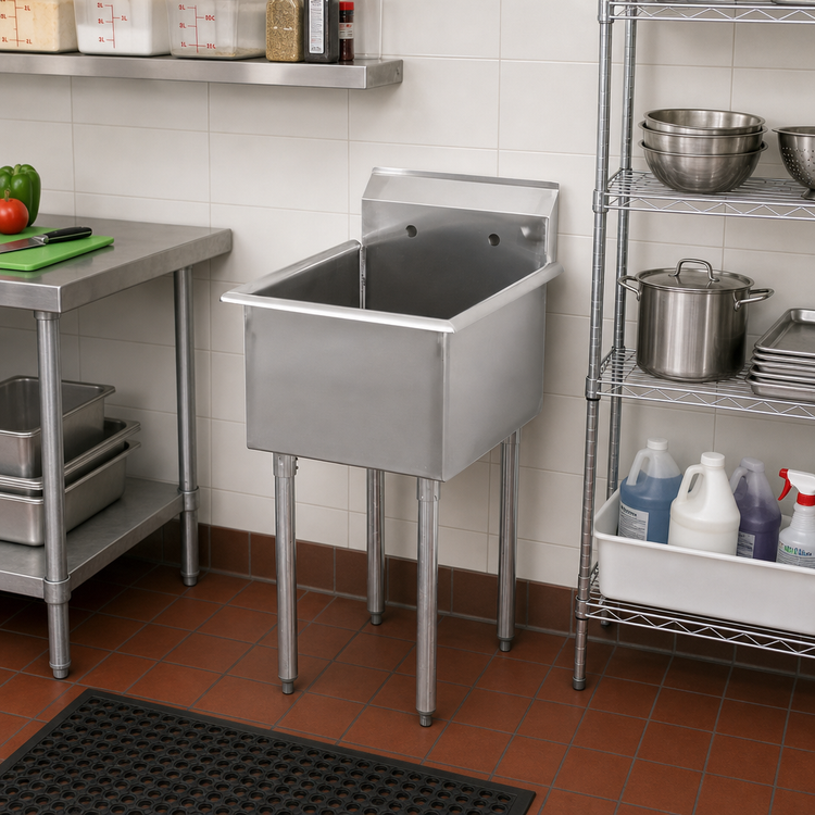 Product image #2 for Commercial Single Compartment Budget Sink with 7-1/4 Inch Backsplash, 18/430 Stainless Steel, 21 x 24-1/2 Inches