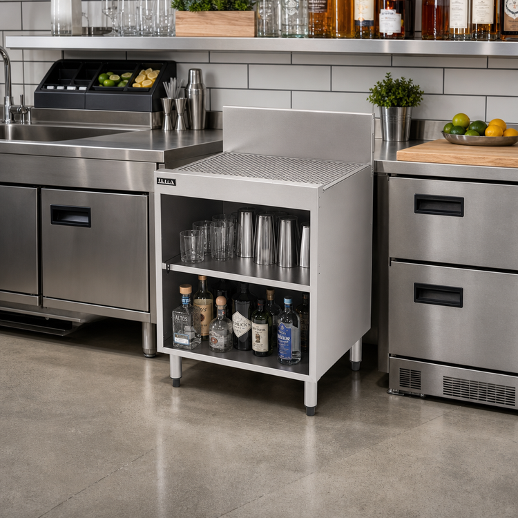 Product image #3 for 24 Inch Wide Underbar Storage Cabinet with Drainboard Top and 6 Inch Backsplash, Stainless Steel