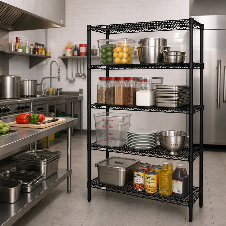 Product image #2 for Quantum 60"W x 24"D x 63"H Stationary Wire Shelving Starter Kit, Black Epoxy Antimicrobial Finish