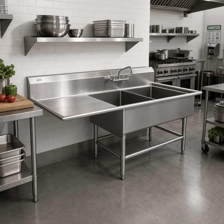 Product image #2 for John Boos Pro-Bowl 2-Compartment Sink with 30-Inch Left Drainboard, 14-Gauge Stainless Steel