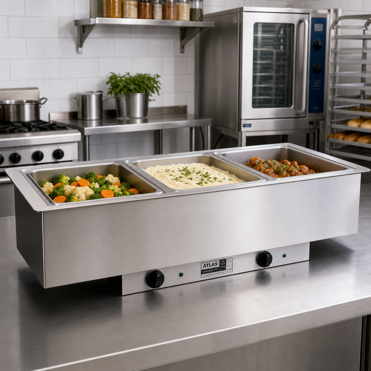 Product image #2 for Atlas Metal WIHL-3 Slim-Line 3-Well Drop-In Electric Hot Food Well with Individual Pan Design