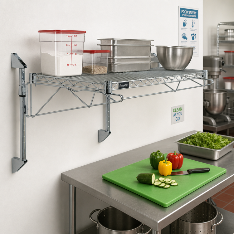 Product image #2 for Quantum Wall-Mount Cantilever Single Shelf Wire Shelving Unit, 42 x 21 Inch Shelf, Gray Epoxy Antimicrobial Finish