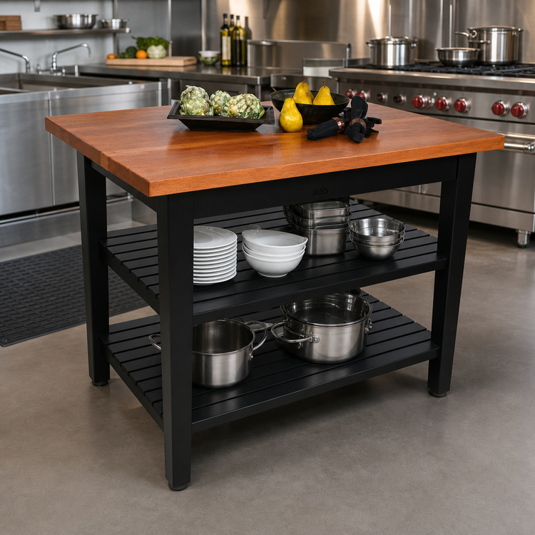 Product image #2 for John Boos Rouge et Noir Le Classique 48 x 36 Inch Island Work Table with Wood Top and 2 Slatted Undershelves