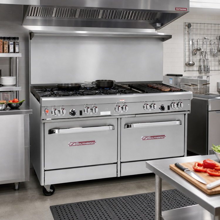 Product image #2 for Southbend Ultimate 60-Inch Gas Restaurant Range with 6 Open Burners, 24-Inch Charbroiler, and 2 Standard Ovens