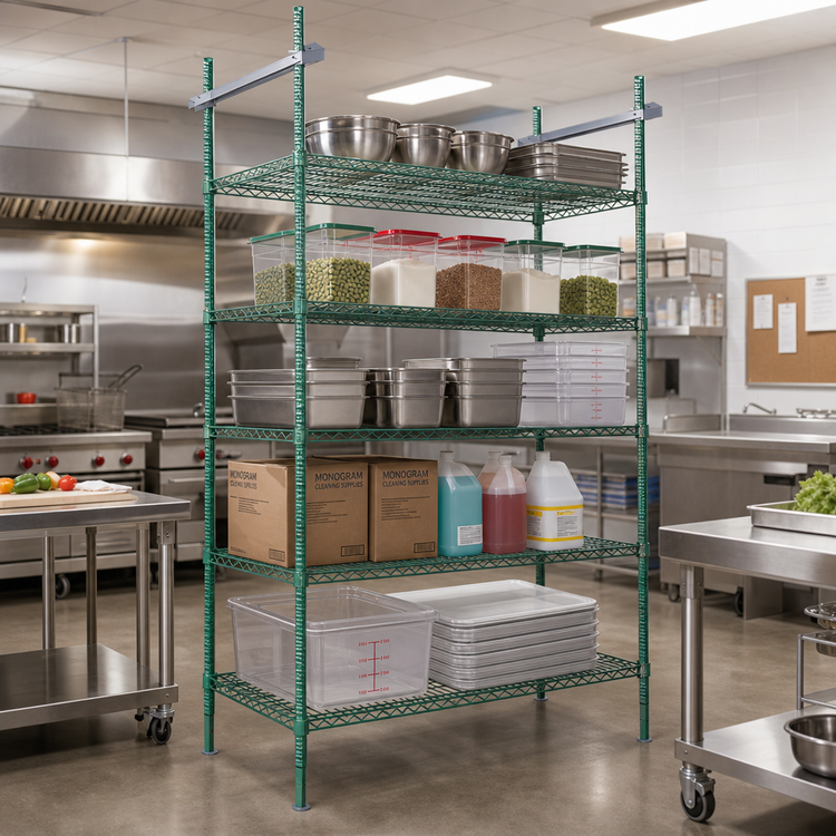Product image #2 for Quantum 18-Inch Intermediate Overhead Track Shelving Kit with 86-Inch Posts, Green Epoxy Finish