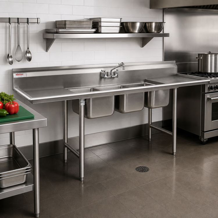 Product image #2 for Eagle Group 412 Series Three-Compartment Sink, 58-3/4" W x 27-1/2" D, 430 Stainless Steel