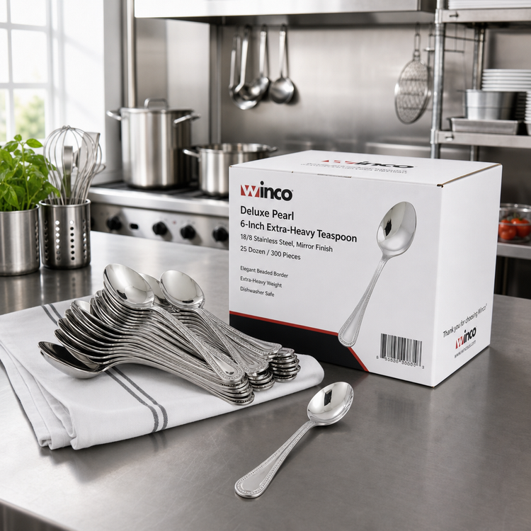 Product image #3 for Winco Deluxe Pearl 6-Inch Extra-Heavy Teaspoon — 18/8 Stainless Steel, Mirror Finish (25 Dozen / 300 Pieces)