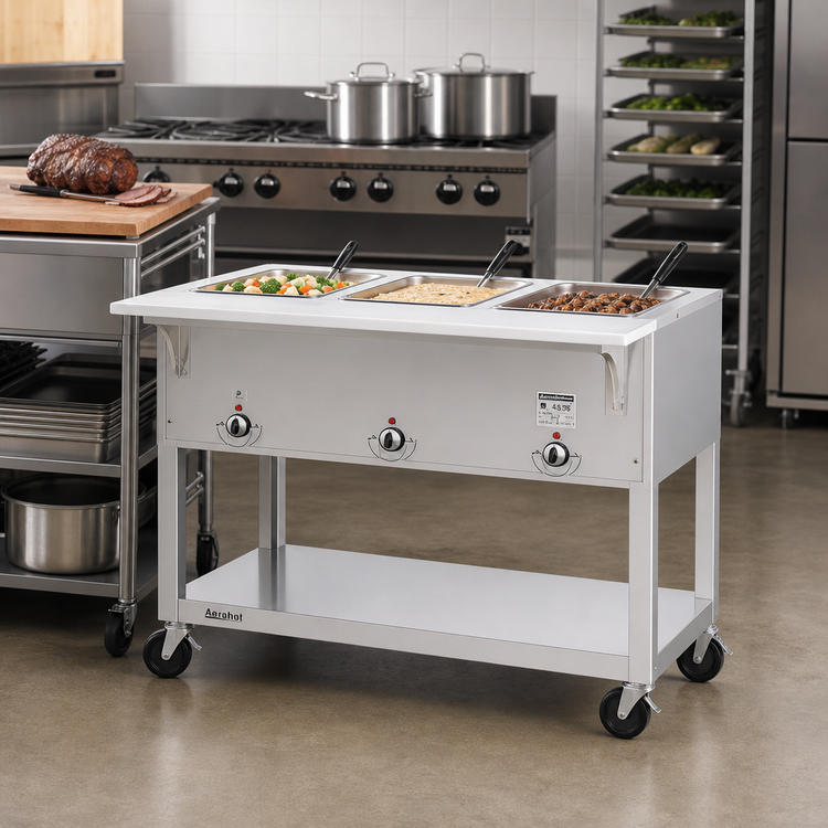 Product image #2 for Aerohot 44-3/8-Inch Wide Portable Electric Steamtable Hot Food Unit with 3 Sealed Wells and Carving Board