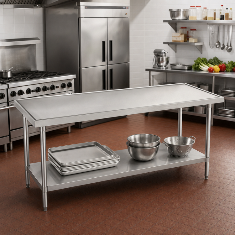 Product image #2 for Advance Tabco 108-Inch x 36-Inch Flat Top 304 Stainless Steel Work Table with Adjustable Galvanized Undershelf