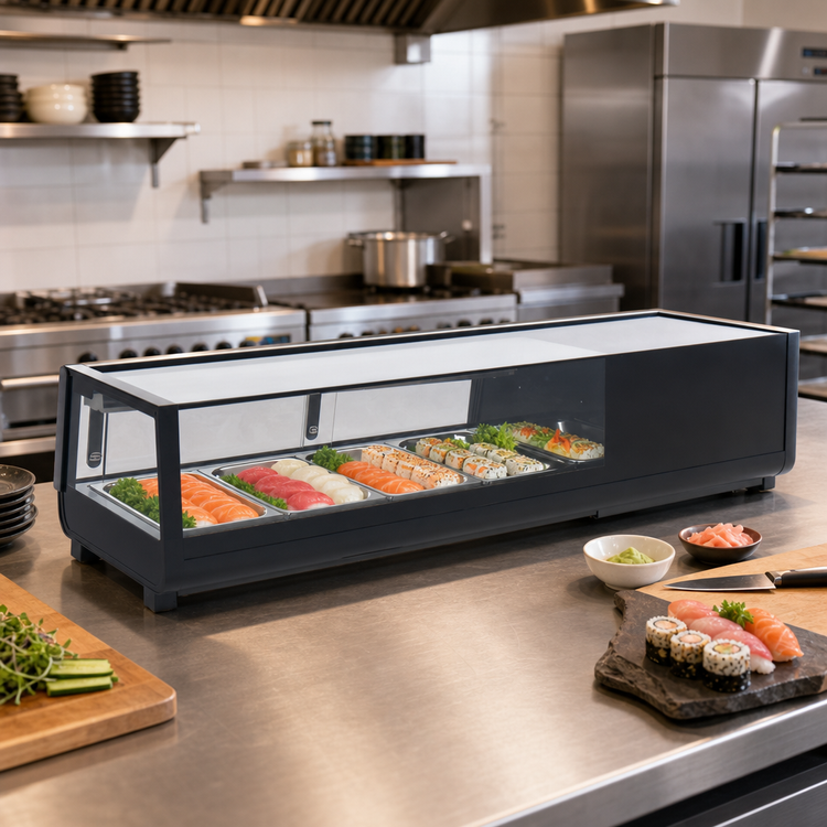 Product image #2 for Omcan 47-Inch Countertop Refrigerated Sushi Display Case, 42 Liter Capacity, 4 x 1/3 Pan