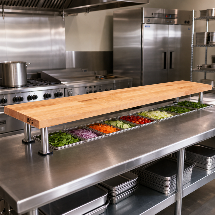 Product image #2 for John Boos Steam Table Cutting Board with Adjustable Stainless Steel Supports, 84 x 10 x 1-3/4 Inches