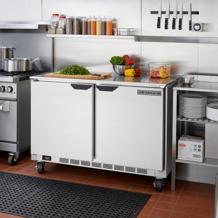 Product image #3 for Beverage-Air UCF48AHC 48-Inch Two-Section Undercounter Freezer, Solid Doors, 11.04 Cu. Ft., Stainless Steel, Rear-Mounted Self-Contained Refrigeration
