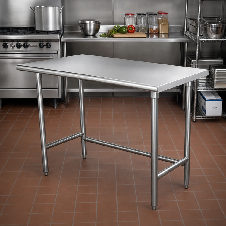 Product image #2 for Advance Tabco Special Value Series 60 x 36 Inch Flat Top Open Base Work Table, 430 Stainless Steel Top