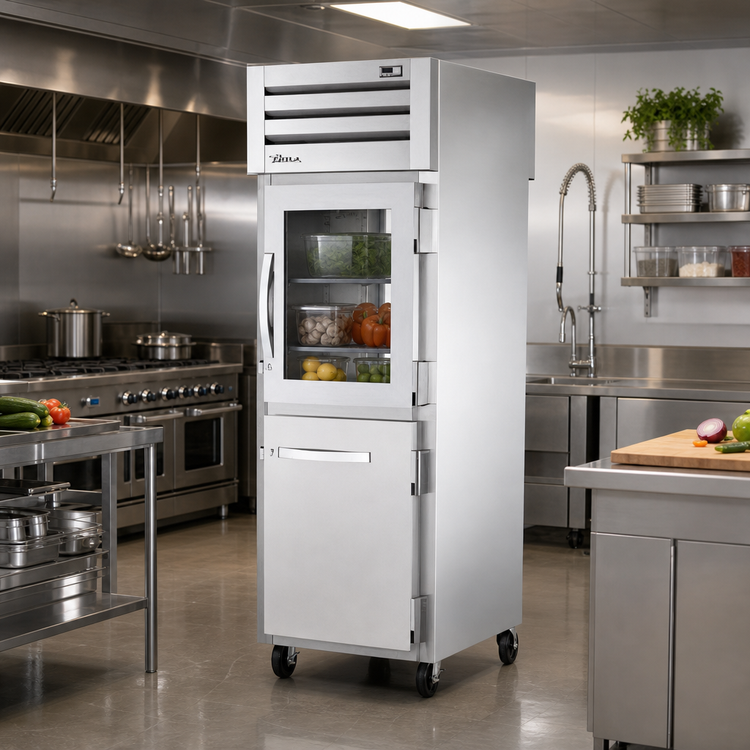 Product image #2 for True SPEC SERIES Pass-Thru One-Section Combination Half Glass / Half Stainless Steel Swing Door Refrigerator