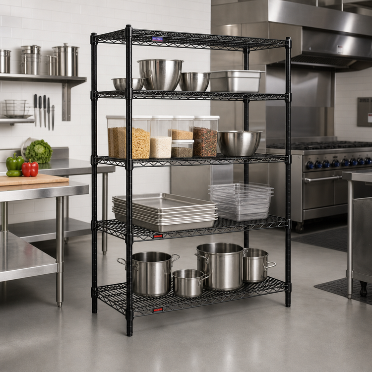 Product image #2 for Add-A-Shelf 4-Tier Stationary Wire Shelving Starter Unit, 48 x 21 x 63 Inches, Black Epoxy