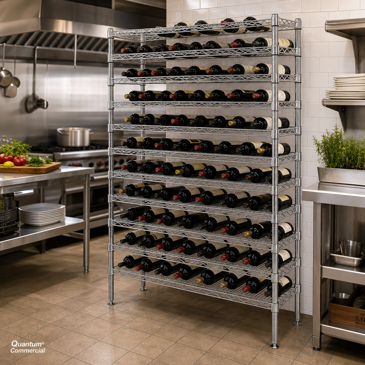 Product image #2 for Quantum Commercial Wire Wine Cradle Shelving Unit, 48"W x 14"D x 74"H, 168-Bottle Capacity
