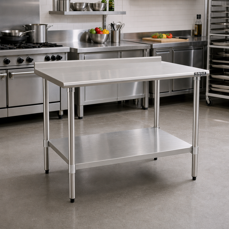 Product image #2 for Eagle Deluxe Series 30 x 24 Stainless Steel Work Table with Rear Upturn and Adjustable Undershelf