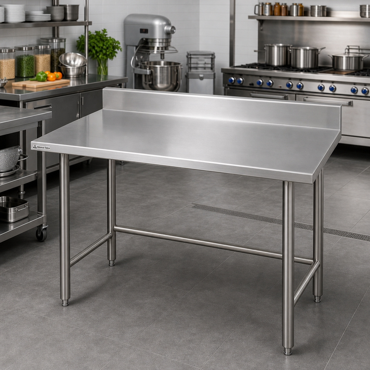 Product image #2 for Advance Tabco 60"W x 36"D 16-Gauge 304 Stainless Steel Work Table with 5" Backsplash, Open Base