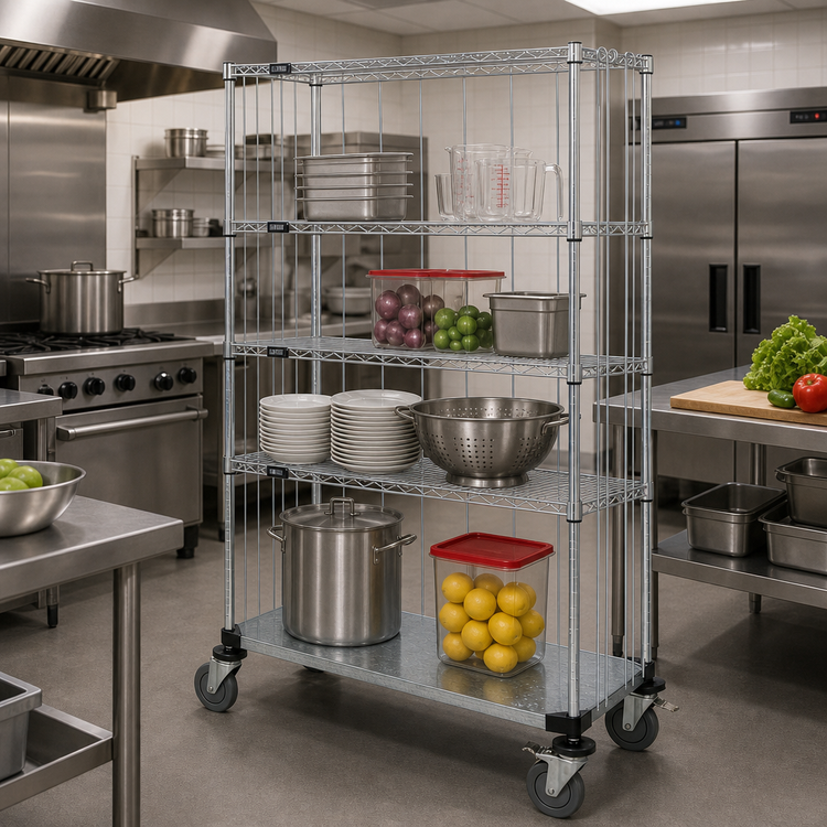 Product image #2 for Mobile Wire Enclosure Cart, 48 x 18 x 69 Inches, 4 Shelves, Chrome-Plated Finish