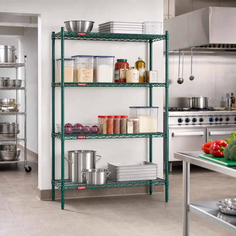 Product image #2 for Eagle Valu-Gard 4-Tier Wire Shelving Starter Unit, 60W x 21D x 63H, Green Epoxy Finish