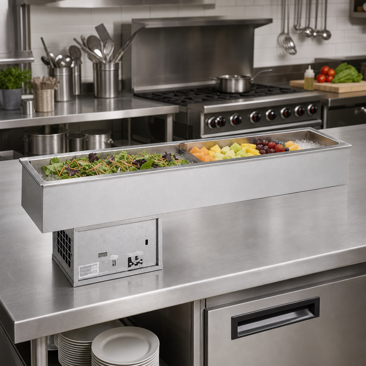 Product image #2 for Atlas Metal RML-2 Slim-Line 2-Pan Refrigerated Self-Contained Cold Food Drop-In Unit