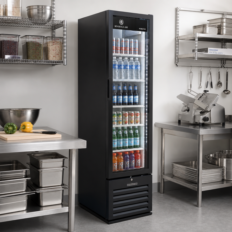 Product image #2 for Beverage Air Marketeer MT08-1H6B One-Section Reach-In Glass Door Refrigerated Merchandiser, 7.69 Cu. Ft., Black