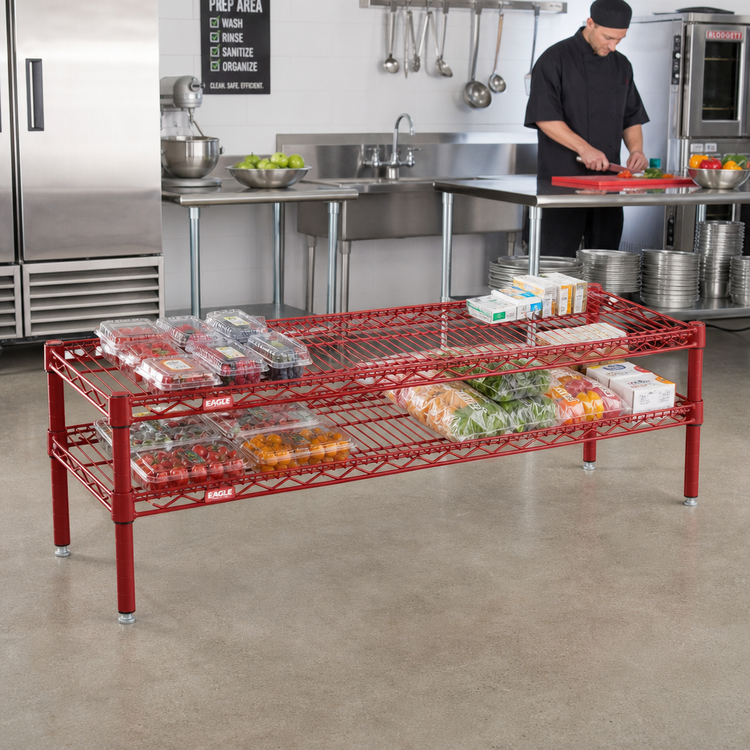 Product image #2 for Eagle Group QuadTruss 48-Inch Wide 2-Tier Front Case Merchandise Wire Shelving Unit, Red Epoxy