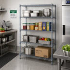 Thumbnail image #2 for Quantum WR63-2148GY-5 5-Shelf Wire Shelving Starter Kit, 48W x 21D x 63H, Gray Epoxy Antimicrobial Finish