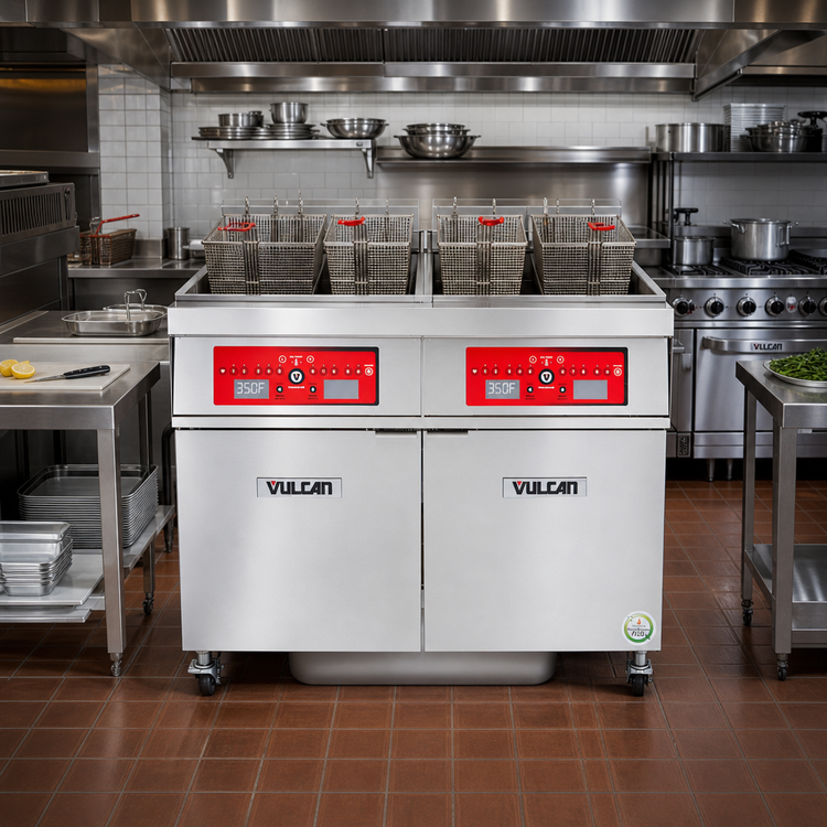 Product image #3 for Vulcan 4ER50DF Four-Battery Electric Deep Fat Fryer with Digital Controls and KleenScreen PLUS Filtration, 50-Lb. Vats