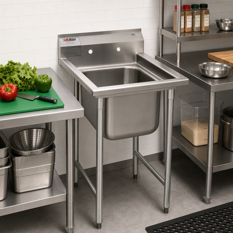 Product image #2 for Eagle Group 414 Series One-Compartment Stainless Steel Sink with Backsplash, 29-1/2"W x 29-3/4"D