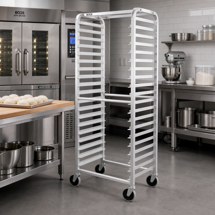 Product image #2 for John Boos Mobile Side-Loading Aluminum Bun Pan Rack, 20-Pan Capacity, 28-1/2 x 18 x 70 Inches