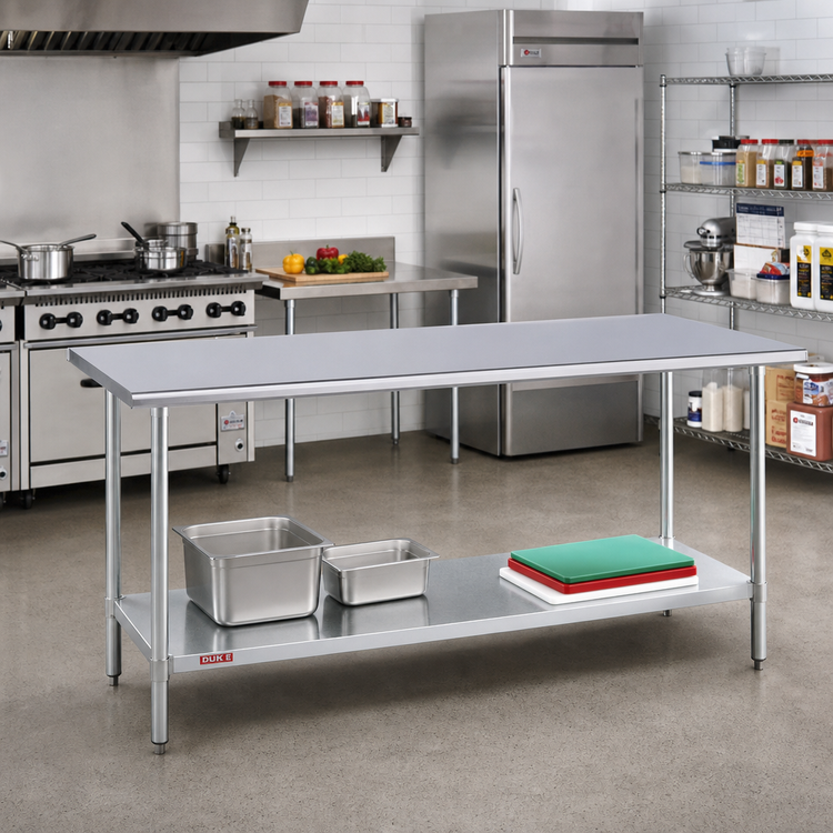 Product image #2 for Duke 108-Inch Stainless Steel Work Table with Galvanized Undershelf, Flat Top