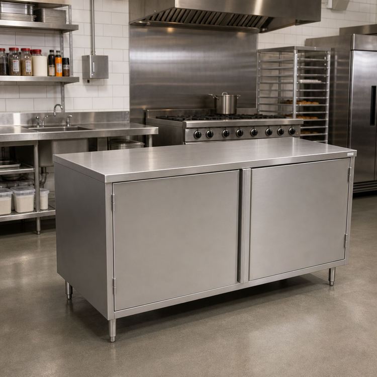 Product image #2 for BK Resources 84 x 36 Inch Stainless Steel Chef Table Cabinet Base with Hinged Doors