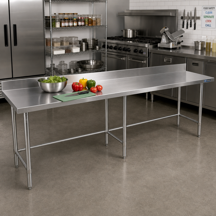 Product image #2 for BK Resources 84" x 30" Open Base Stainless Steel Work Table with 5" Backsplash