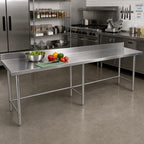 Thumbnail image #2 for BK Resources VTTR5OB-8430 84" x 30" 18/430 Stainless Steel Work Table with 5" Backsplash, Open Galvanized Base